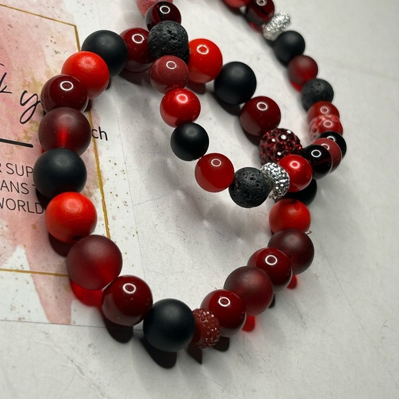 Red Agate & Lava Stone Bracelet Set - Picture 2 of 3